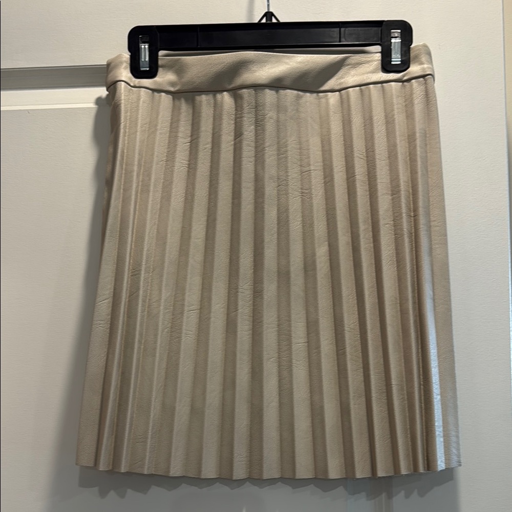 Bone Faux Leather Pleated Mini Skirt